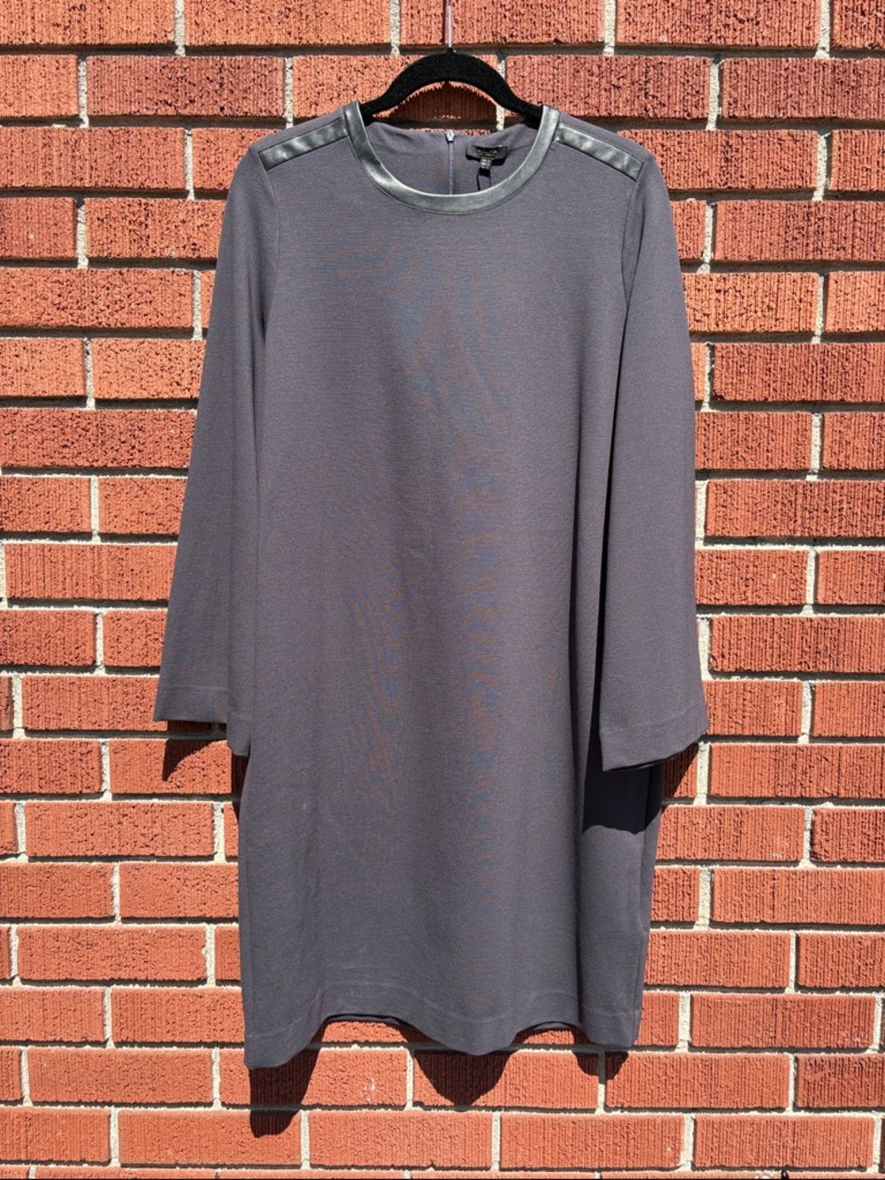 Massimo Dutti Gray Long-Sleeve Dress with Faux-Leather Trim NWT Size L